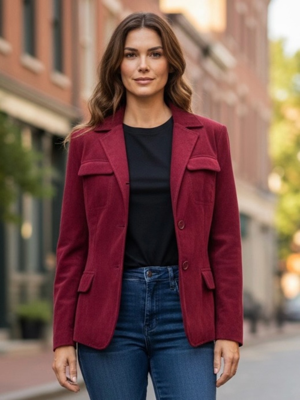 Casual Corner Annex Petite P Burgundy Velvet Blazer Jacket Y2K Tailored